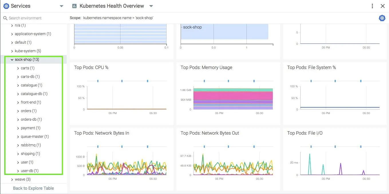 services detected by sysdig