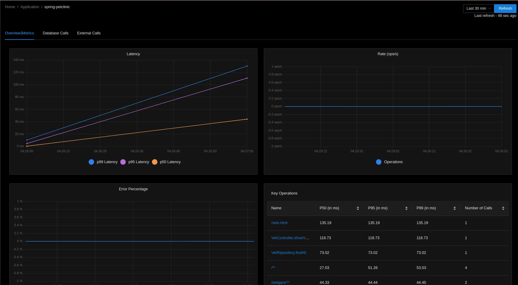 Spring Pet Clinic metrics page