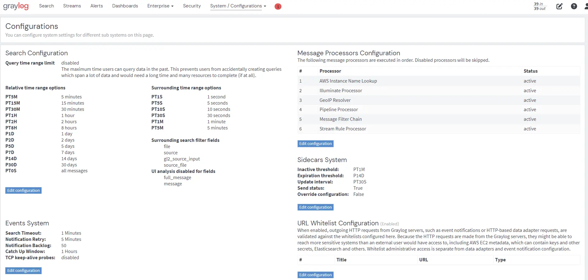 Search configuration in Graylog